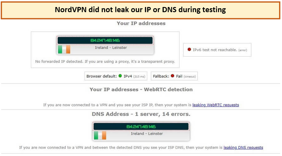  Test de fuite d'IP NordVPN 