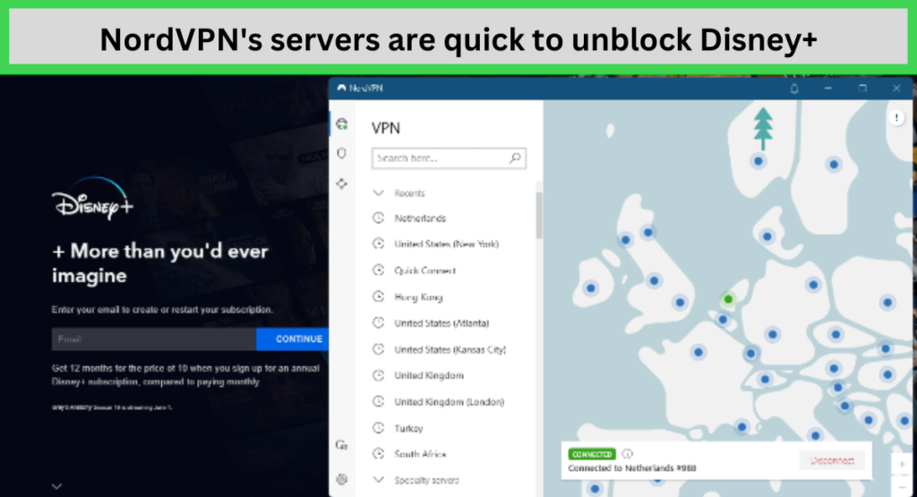 NordVPN's servers are quick to unblock Disney+