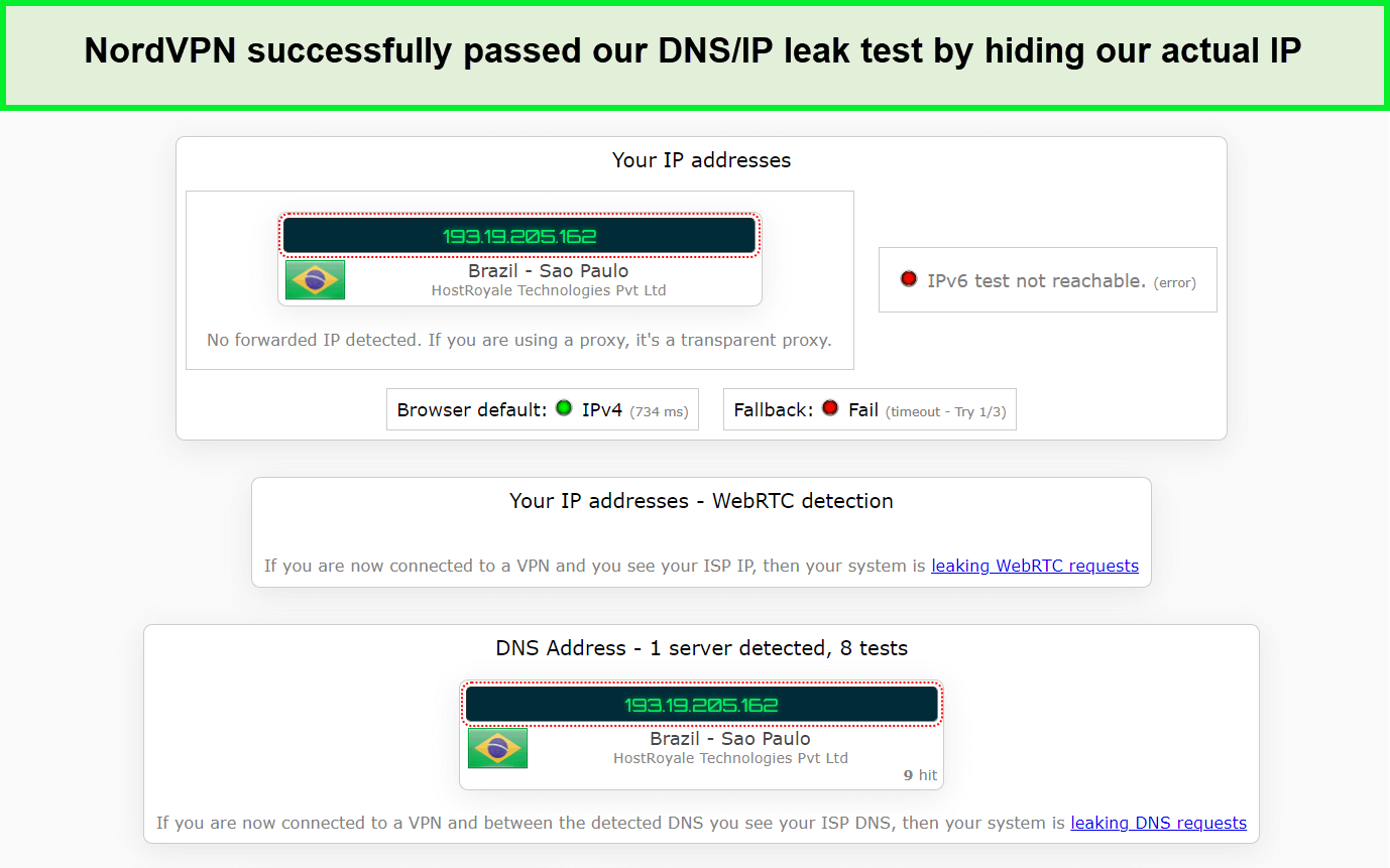  NordVPN-DNS-Leak-Test auf Brasilien-Server in - Deutschland 