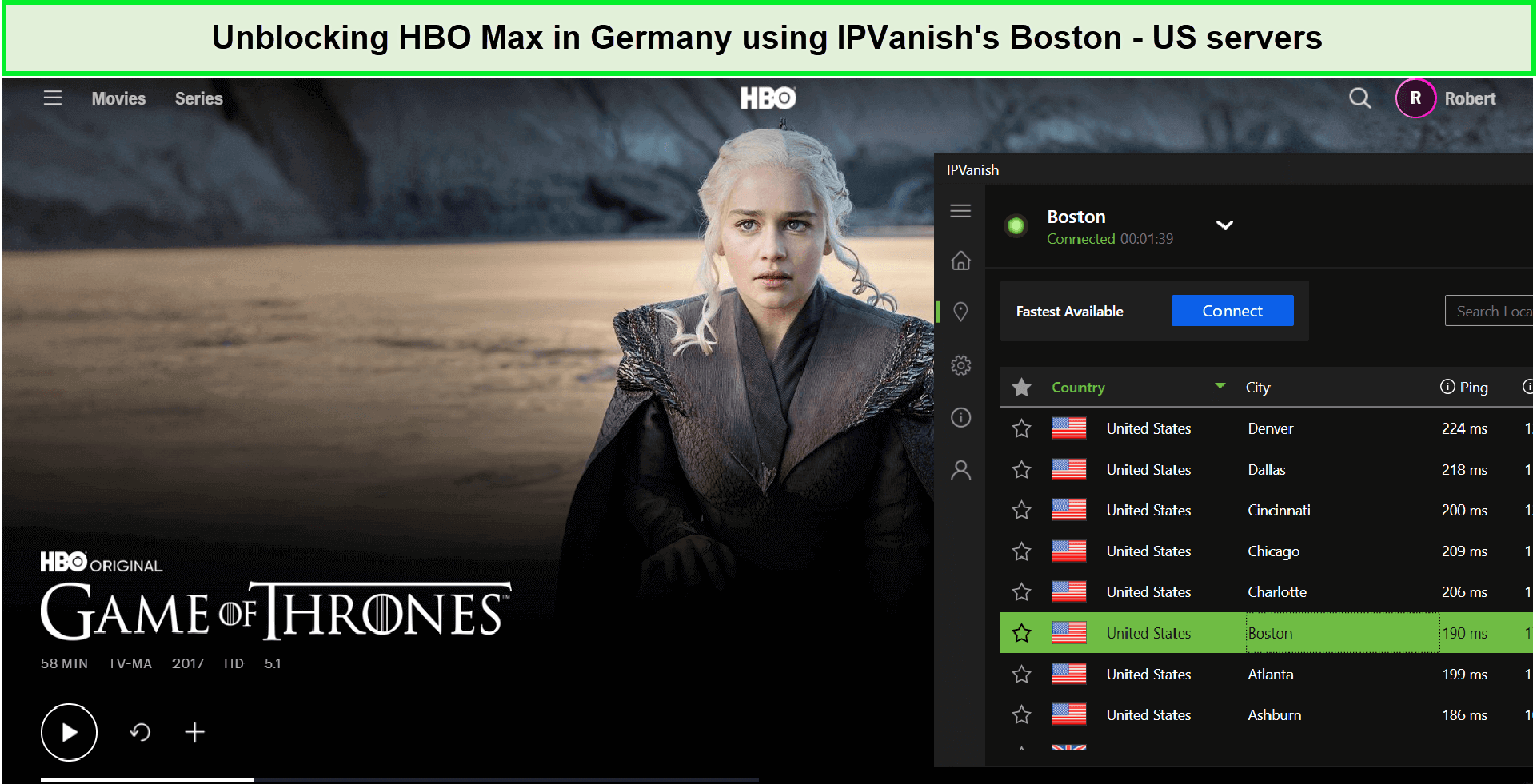 unblocking-hbo-max-in-germany-using-ipvanish-For France Users