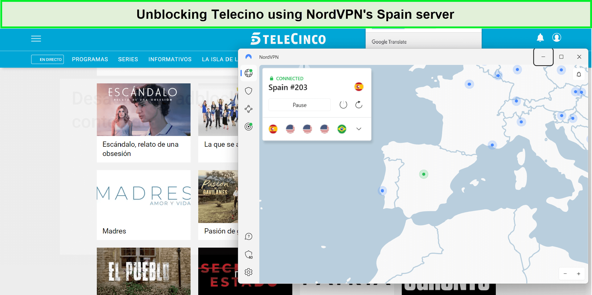 nordvpn-unblocked-telecinco-with-spanish-server-in-France