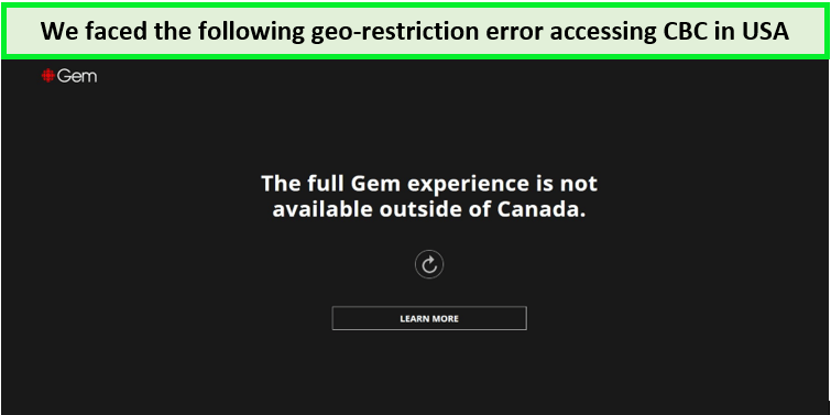 Errore di restrizione geografica CBC negli Stati Uniti 