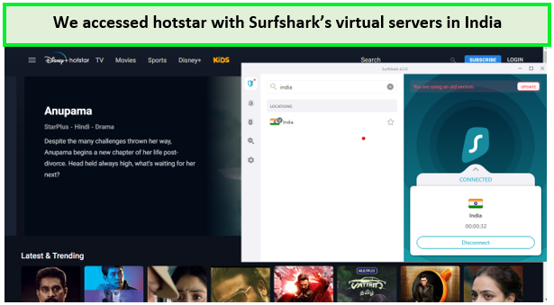 Surfshark-unblokcing-Hotstar-with-Indian-IP-address-in-Italy