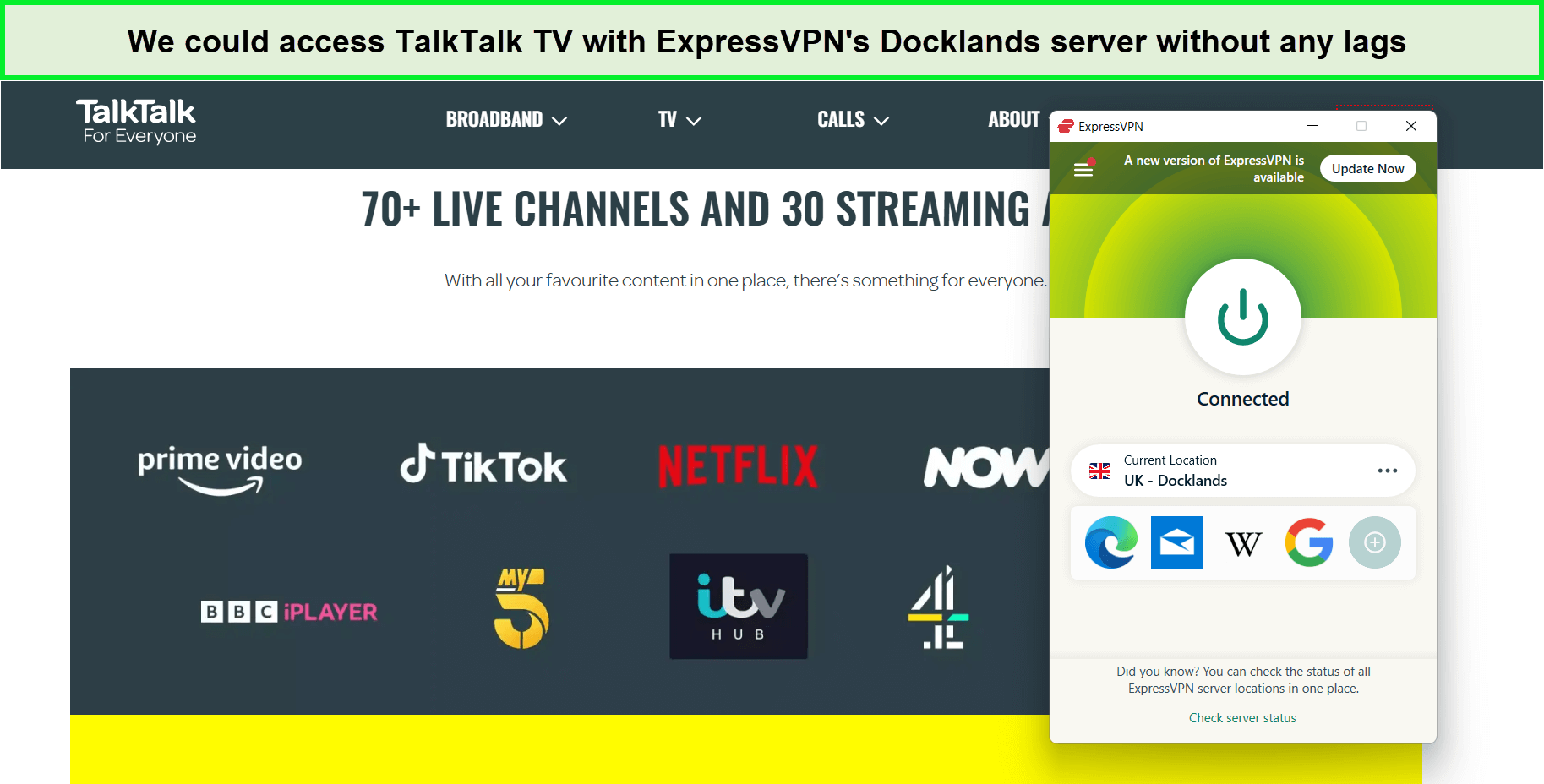  ExpressVPN è un servizio di rete privata virtuale che consente agli utenti di accedere a contenuti bloccati su TalkTalkTV. in - Italia 