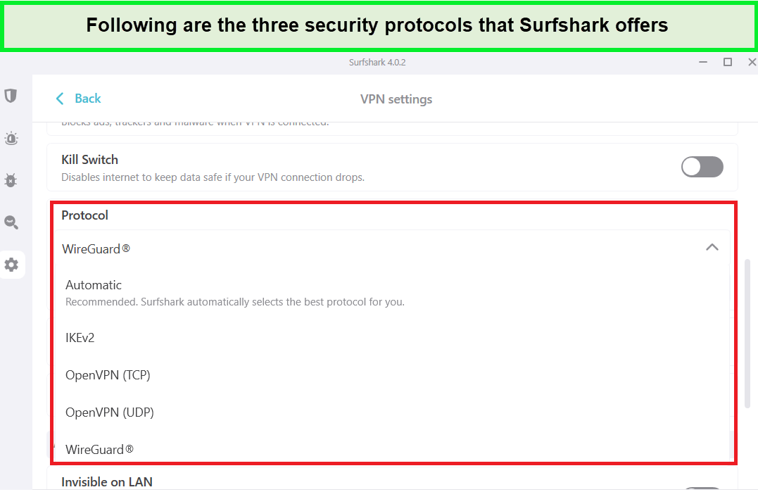  Surfshark biedt verschillende protocollen aan, waaronder OpenVPN, IKEv2, Shadowsocks en WireGuard. in - Nederland 