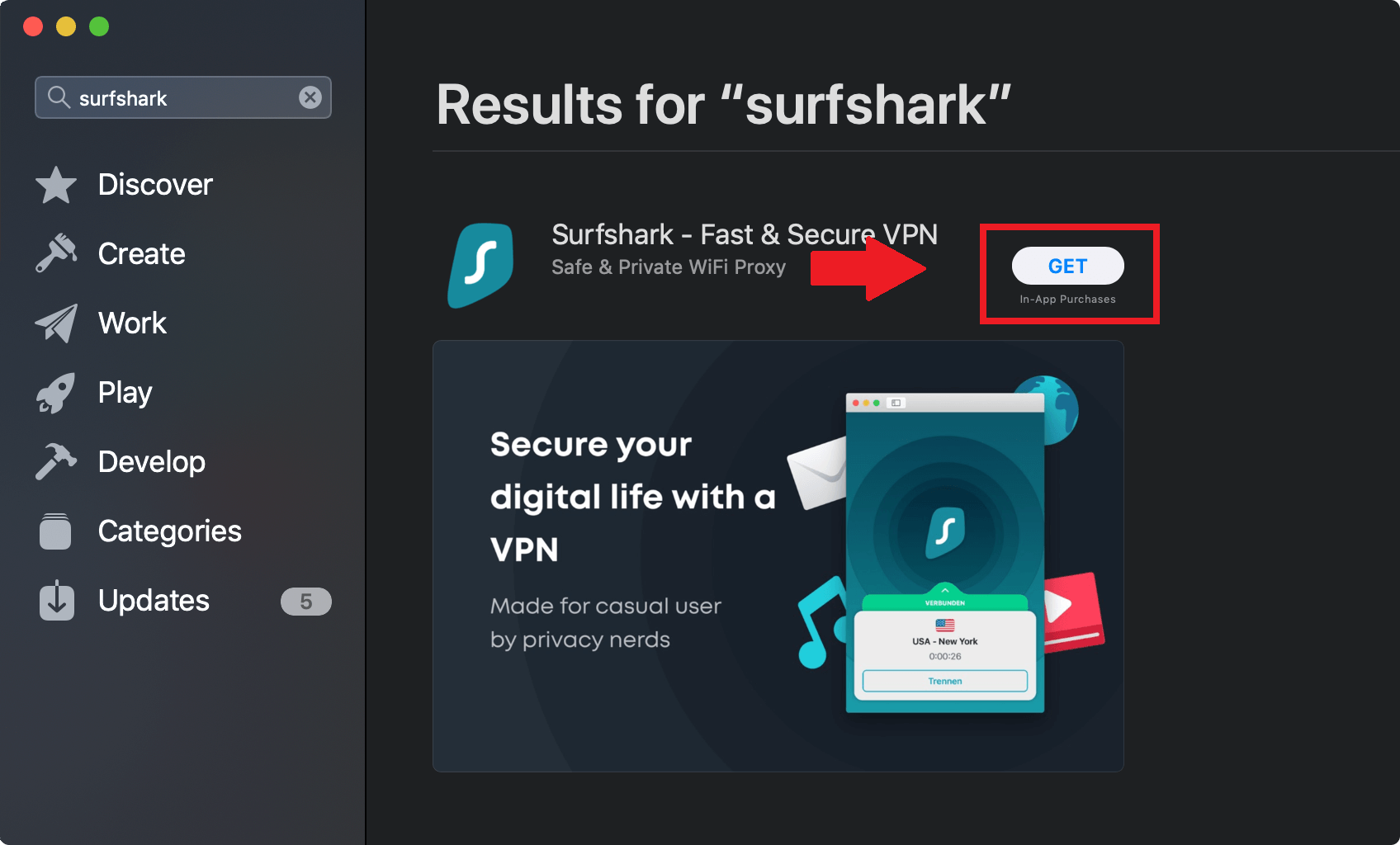  Haga clic para obtener la aplicación Surfshark en Mac. in - Espana 