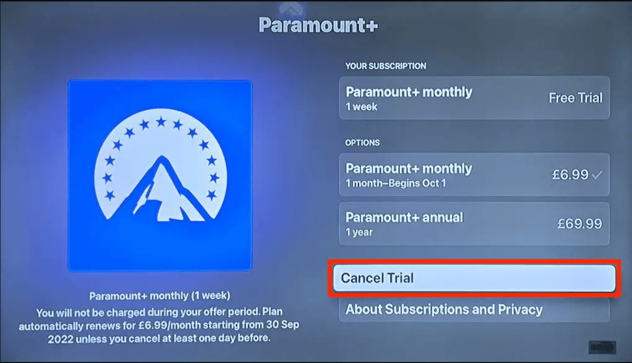  Storniere Paramount Plus auf Apple TV Schritt 5 in - Deutschland 