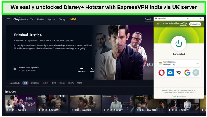  ExpressVPN sbloccato Hotstar al di fuori dell'India 