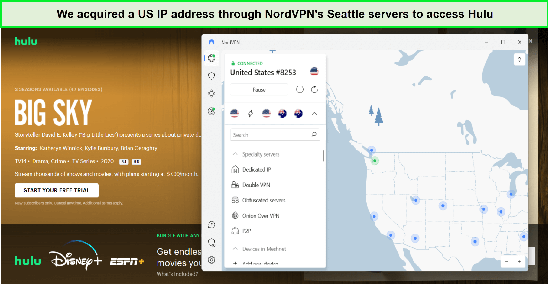  Desbloquear Hulu US con dirección IP de NordVPN in - Espana 