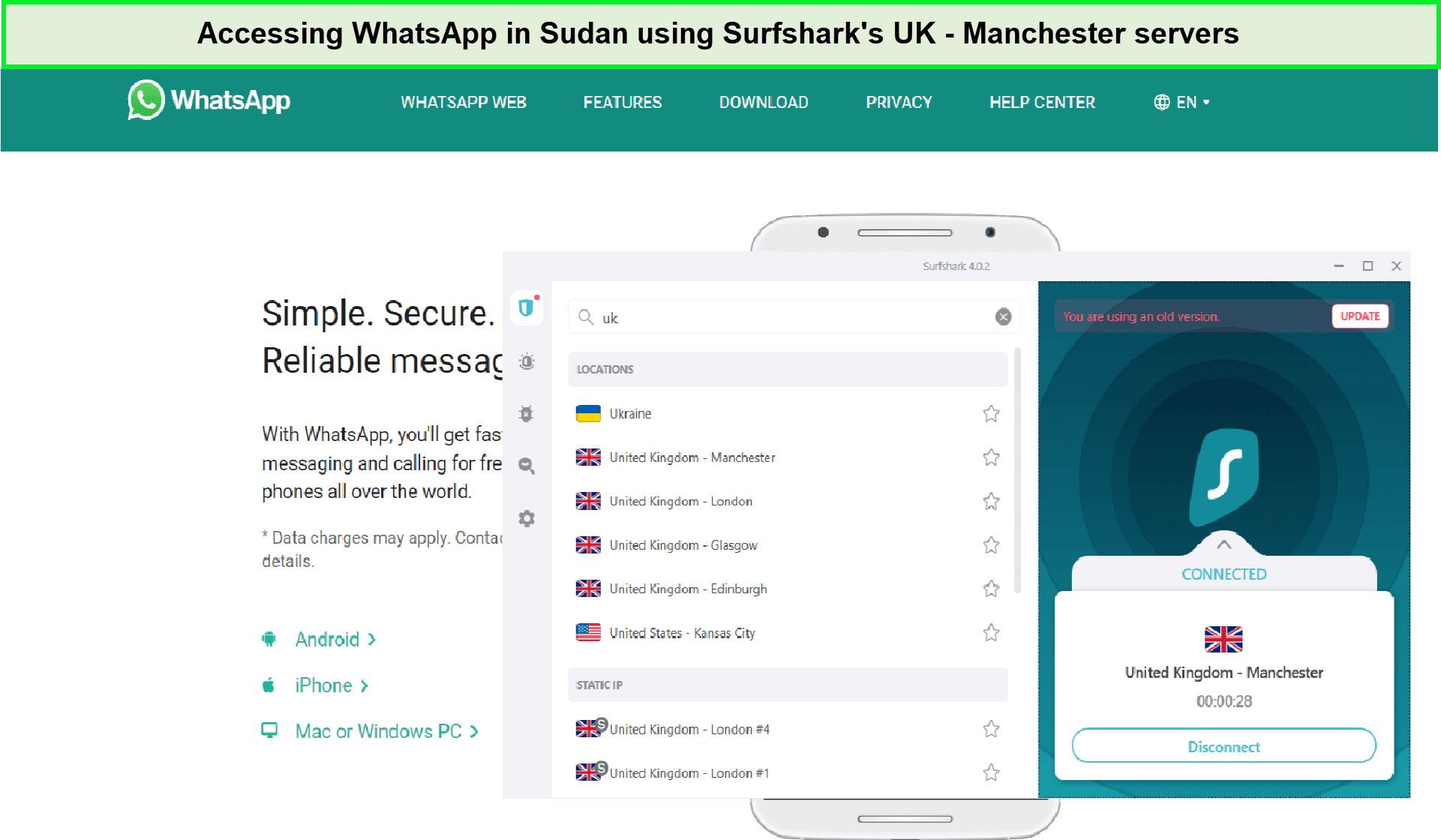 unblocking-whatsapp-in-sudan-using-surfshark-For Indian Users