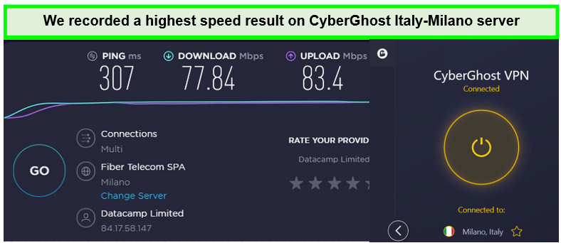 cyberghost-speed-testing-on-italy-server-in-India