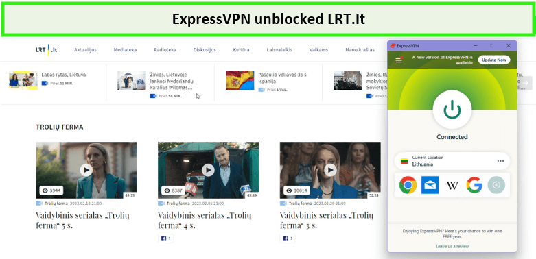 ExpressVPN desbloqueando LRT con su IP de Lituania 
