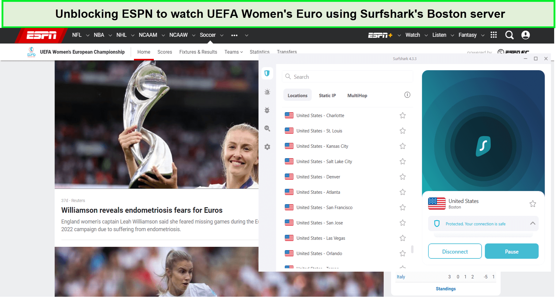 watch-uefa-women-euro-on-espn-using-surfshark