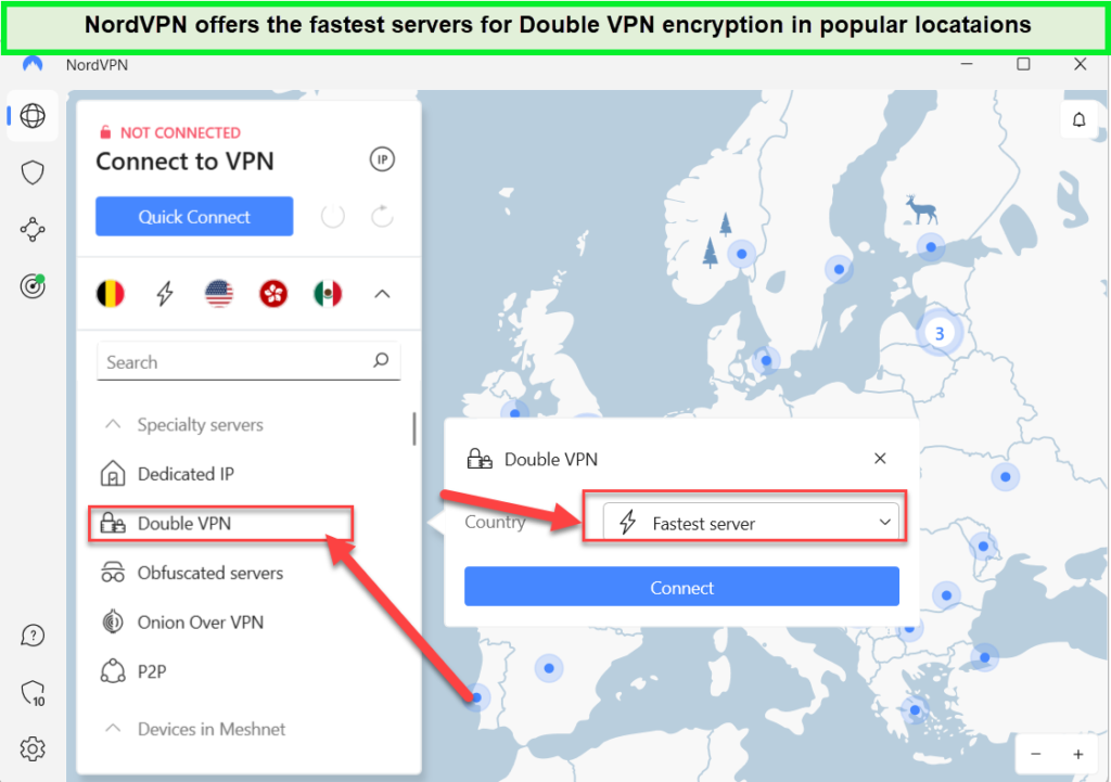  DoubleVPN de NordVPN es una característica de seguridad avanzada que encripta su tráfico dos veces para ofrecer una protección aún mayor. in - Espana 