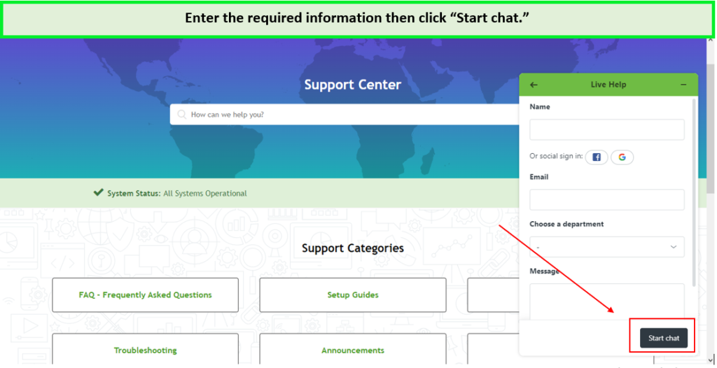 IPVanish-Customer-support-Start-Chat-button-in-South Korea