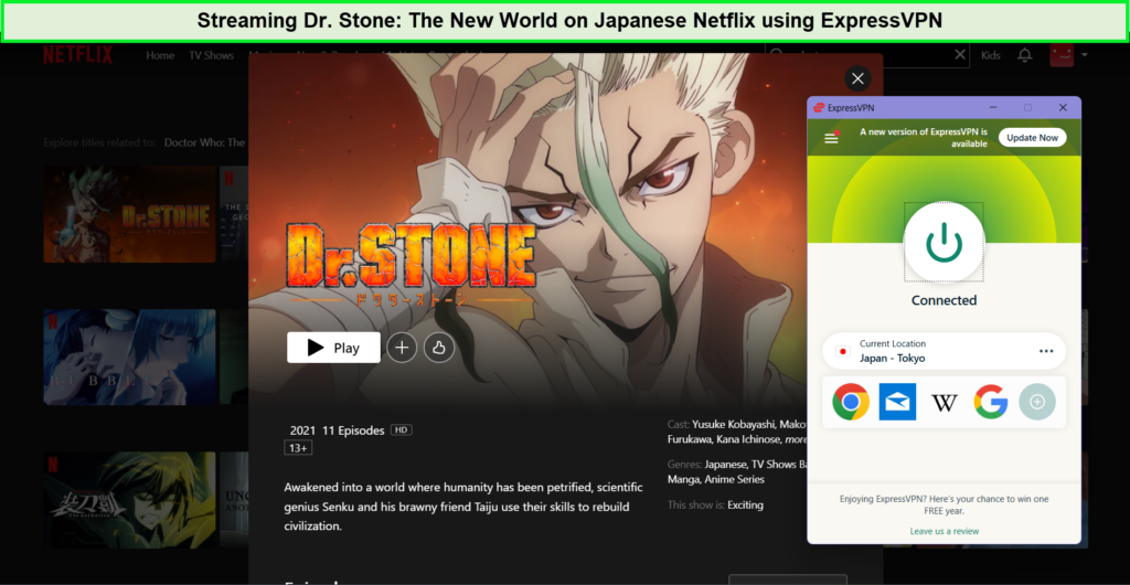 Streaming-dr-stone-using-expressvpn-in-Italy
