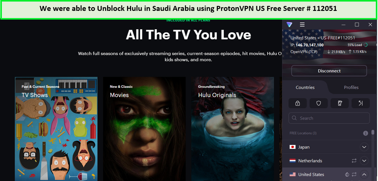 Unblocking Hulu in Saudi Arabia using ProtonVPN