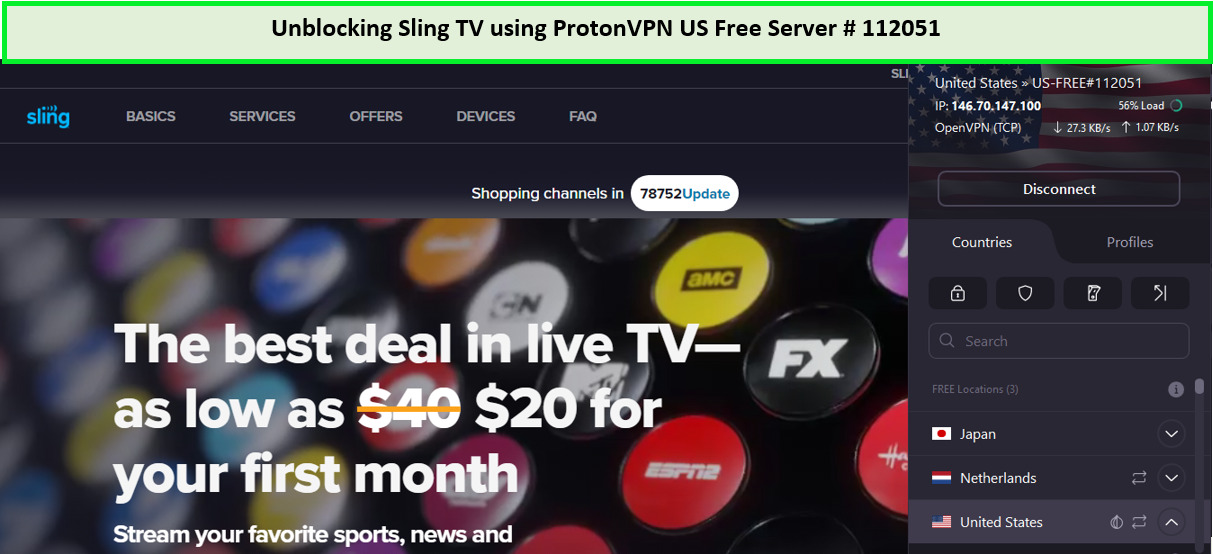 Unblocking Sling TV using ProtonVPN-in-Australia
