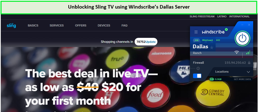 Unblocking Sling TV using Windscribe