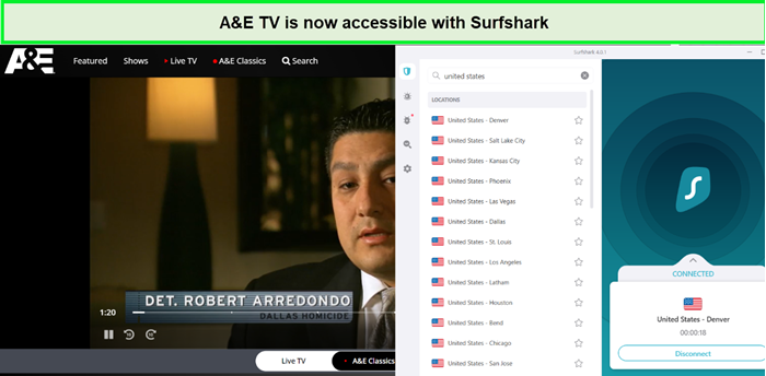 a&E tv is accessible in australia with surfshark