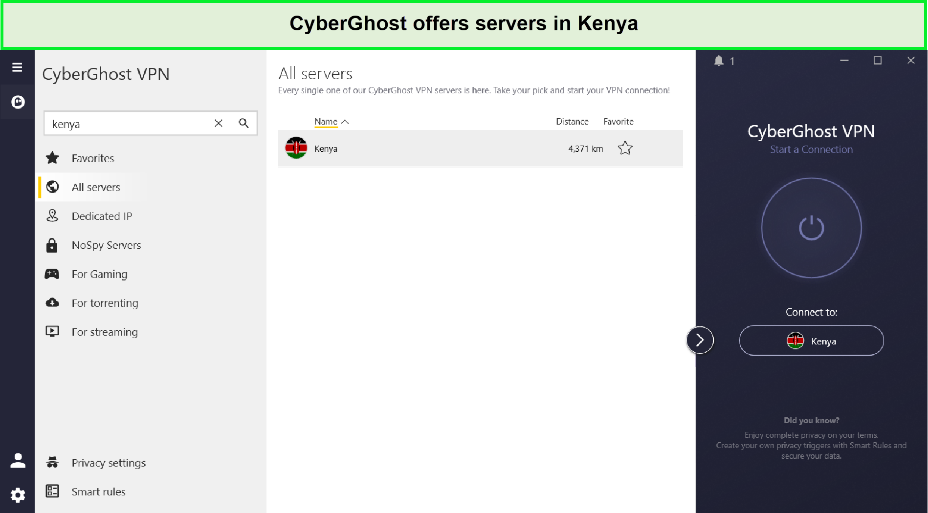 kenya-servers-cyberghost-For France Users