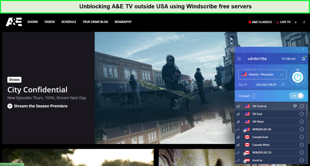 A-and-e-tv-with-windscribe-outside-USA