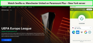 Use the New York server to watch Seville vs Manchester United on Paramount Plus in-South Korea.
