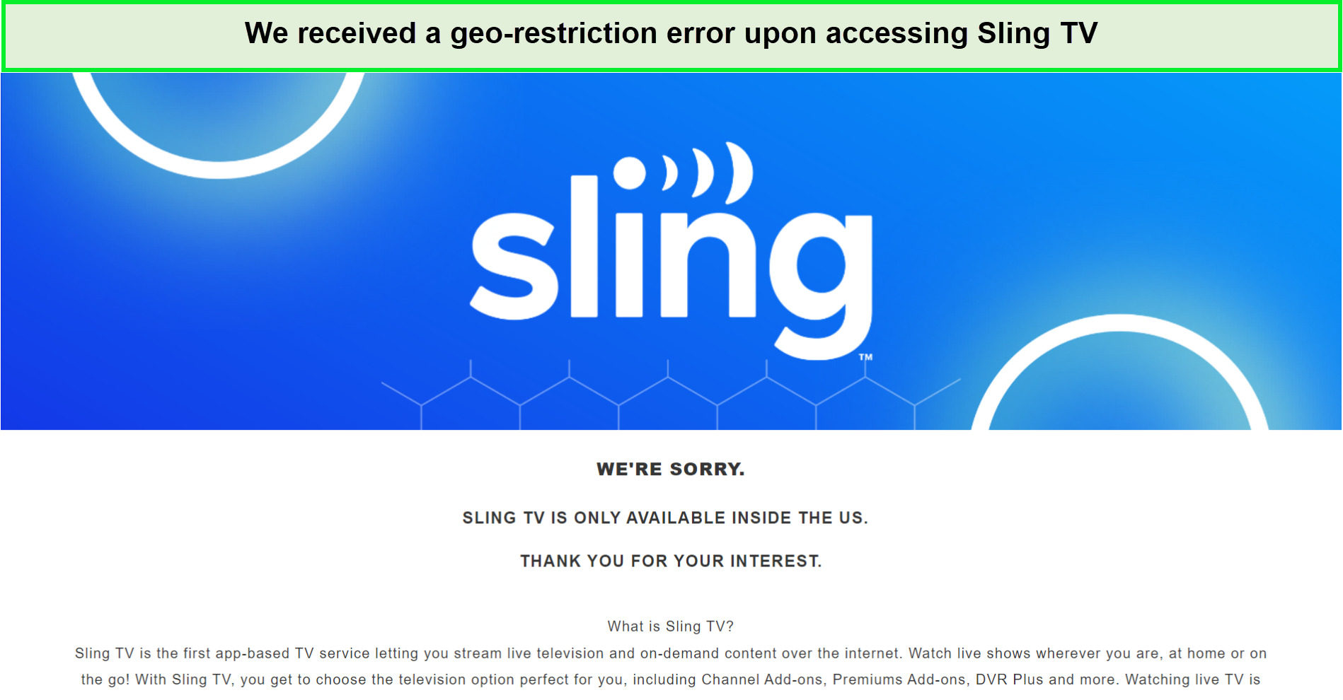  Sling-TV-Geo-Einschränkungsfehler in - Deutschland 
