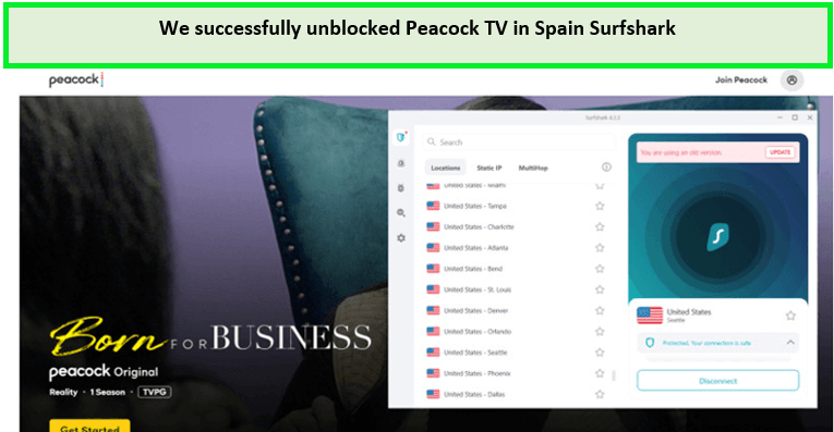 Hemos logrado desbloquear con éxito Peacock TV en España con Surfshark. 