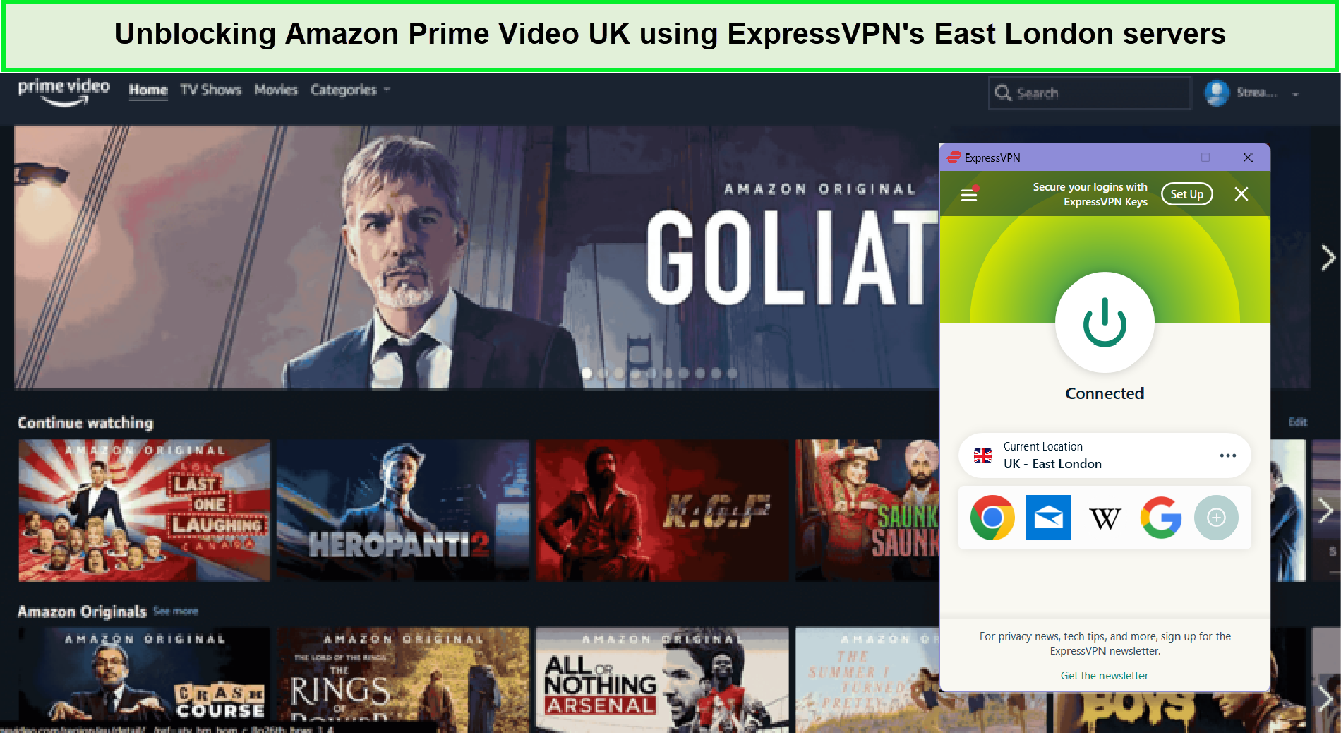  Amazon Prime Video débloqué avec ExpressVPN. 