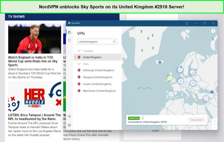  NordVPN deblokkeert Sky Sports in Nederland. 