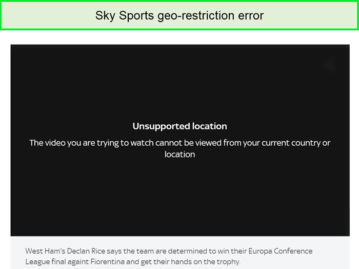  Error de restricción geográfica de Sky Sports en España. 