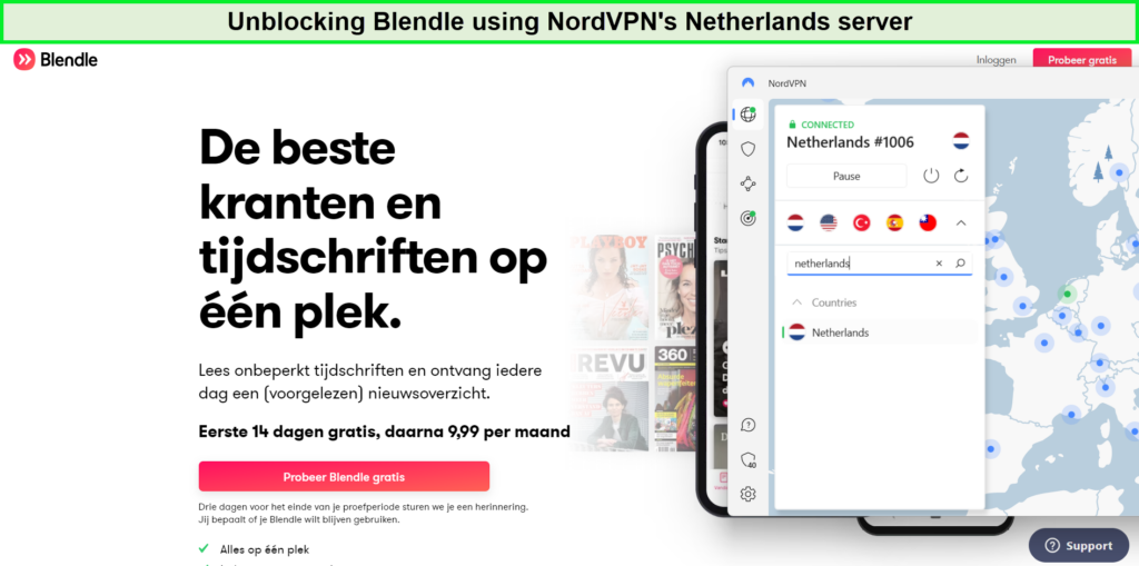 Blendle-with-nordvpn-in-Spain