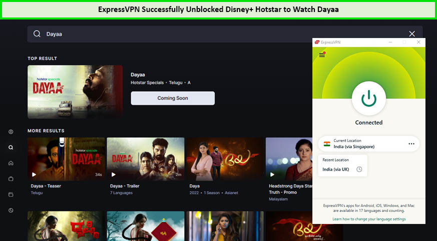 ExpressVPN Successfully Unblocked Hotstar to Watch Dayaa