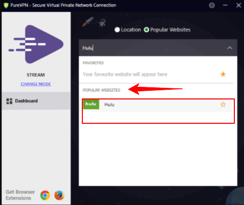 Selecting-PureVPN-Hulu-server-in-Hong Kong