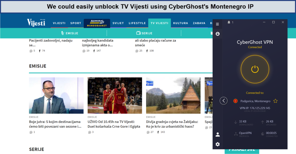 TV-Vijesti-unblocked-with-CyberGhost-Montenegro-IP-in-Canada