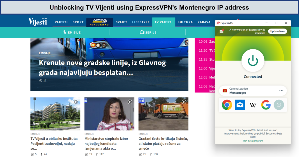 unblocking-local-content-with-montenegro-IP-of-Expressvpn-in-Italy