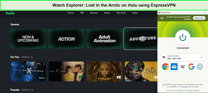  Verwenden Sie ExpressVPN, um Explorer Lost in the Arctic auf Hulu anzusehen. 