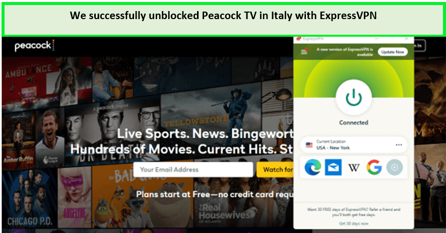  Abbiamo con successo sbloccato Peacock TV in Italia con ExpressVPN. 