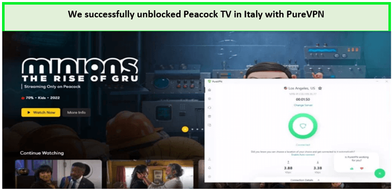  Abbiamo sbloccato con successo Peacock TV in Italia utilizzando PureVPN. 