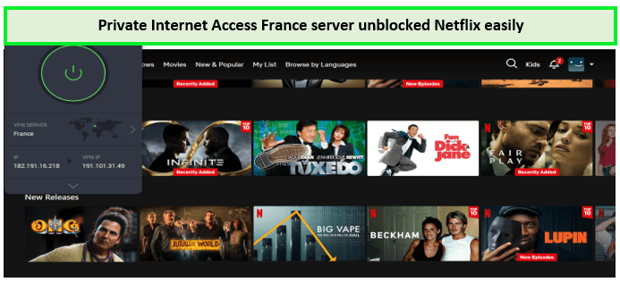  PIA a débloqué Netflix avec un serveur en France. 