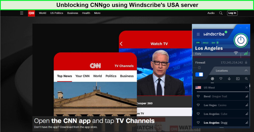 Streaming con Windscribe su CNNGO 