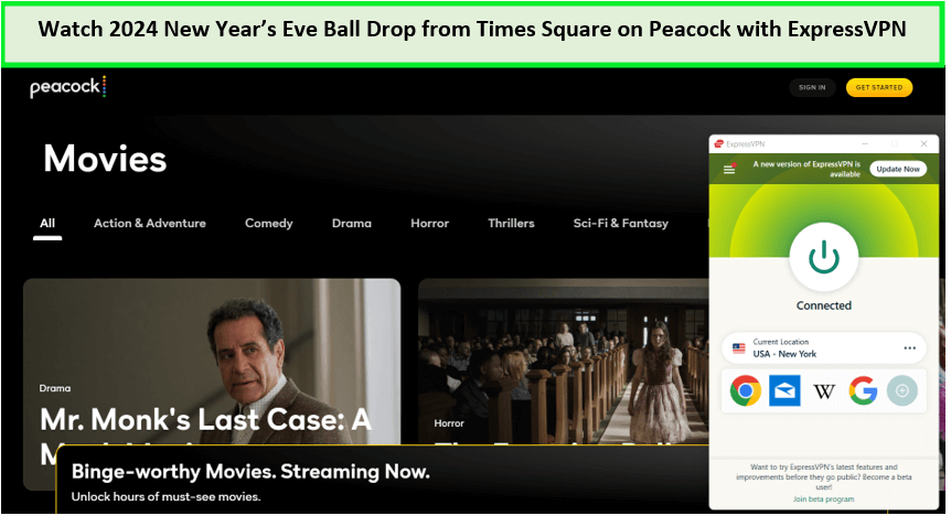  Desbloquear el Año Nuevo de 2024 caída de la bola de Times Square in - Espana En Peacock con ExpressVPN 