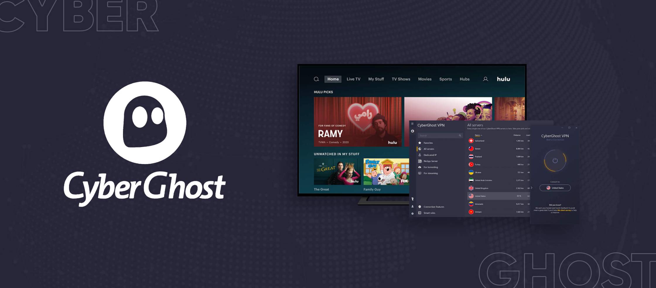  CyberGhost-Hulu es una combinación de dos servicios en línea populares: CyberGhost, un proveedor de servicios de red privada virtual (VPN) y Hulu, un servicio de streaming de contenido de televisión y películas. Juntos, CyberGhost-Hulu ofrece a los usuarios una forma segura y privada de acceder al contenido de Hulu desde cualquier lugar del mundo. Con CyberGhost-Hulu, los usuarios pueden disfrutar de una amplia selección de programas de 