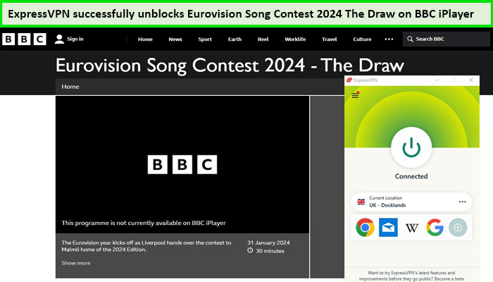  express-vpn-débloque-eurovision-song-contest-2024-le-tirage-au-sort- en - France -sur-bbc-iplayer 