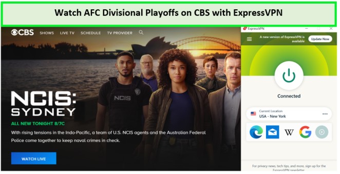  Ver-AFC-Divisional-Playoffs- in - Espana -en-CBS-con-ExpressVPN -en-CBS-con-ExpressVPN significa que puedes ver contenido de CBS en línea utilizando el servicio de ExpressVPN. 