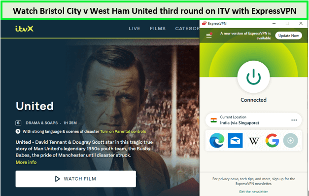 Watch Bristol City v West Ham United Third Round in USA on ITVX