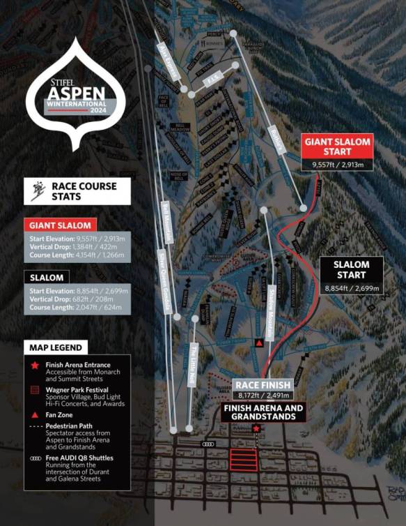 Carte du parcours de la Coupe du monde de ski alpin Aspen 2024 