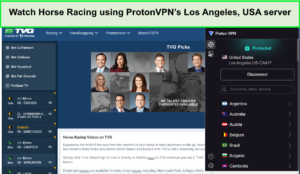 Watch-Horse-Racing-using-ProtonVPNs-Los-Angeles-USA-server-outside-USA
