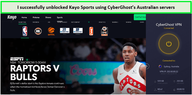 CyberGhost-au-serveur-débloqué-Kayo-Sports- en - France 